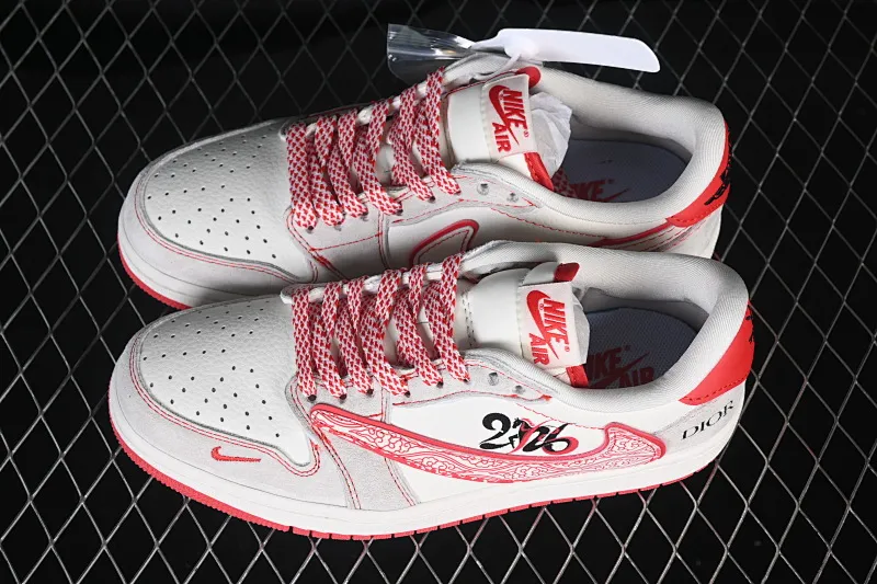 All categories Air Jordan Jordan series basketball shoes Air Jordan 1 Low high-end customized low-top sneakers Air Jordan 1 Low AJ1 Joe 1 Year of the Horse limited edition red and white contrast high-end customized low-top retro basketball shoes JW1188-178